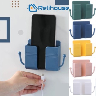 RELI Wall Mounted Phone Holder with Hook Remote Control Organizer Mobile Phone Charging Holder Storage Box Wall Keys Hanger