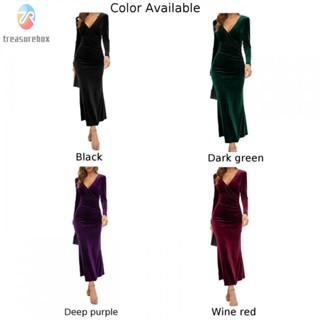 【TRSBX】Elegant and Classy V Neck Velvet Eve Dress Suitable for Cocktail Parties