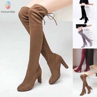 【TRSBX】Women Over The Knee Boots Chunky Heel Over The Knee Thigh High Womens