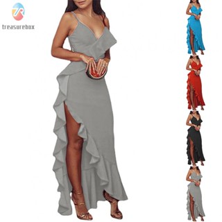 【TRSBX】Elegant Ladies Bodycon Evening Gown with V Neck and Thigh Baring Slit