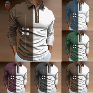 【TRSBX】Mens Long Sleeve Sport Tee Golf Shirt Slim Fit Zip Collar T Top for Daily Wear