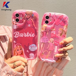 เคสโทรศัพท์มือถือแบบนิ่ม ลายการ์ตูนเจ้าหญิงบาร์บี้ 3D สีแดงกุหลาบ ขอบโค้ง สําหรับ OPPO A96 A76 A16 A17 A17K A15 A57 A53S A16S A77 A57S A57E A11S A54 A5S A3S A95 A55