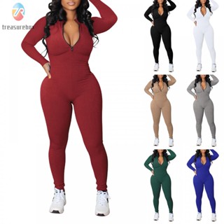 【TRSBX】Womens Jumpsuits Rompers Ladies Ribbed Bodycon Bodycon Jumpsuits Jumpsuits