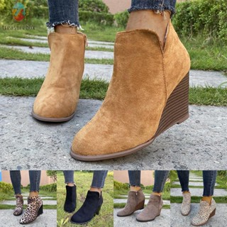 【TRSBX】Ladies Adults Women Ankle Boots Side Zip Suede Warm Almond Toe Ankle Boots