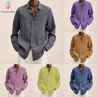 【TRSBX】Male Blouse Sleeve Button Spring Color Cotton V-Neck Daily Winter Down