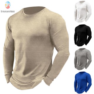 【TRSBX】Durable Plain Knitted T Shirt for Men Comfortable Slim Fit Tee with Round Neck