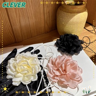 Clever สร้อยคอโชคเกอร์โซ่ จี้ดอกกุหลาบ ขนาดใหญ่ 12 ซม. ปรับได้ เครื่องประดับ สําหรับผู้หญิง 2 ชิ้น