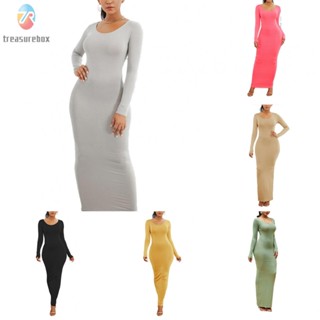 【TRSBX】Womens Dress Comfort Comfortable Crew Neck Long Dress Long Sleeve Maxi Dress