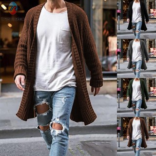 【TRSBX】Knitwear Long Sleeve Loose Man Men Outwear Slim Long Solid Sweater Trench