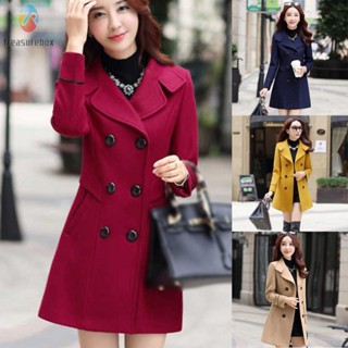 【TRSBX】Slim Coat Warm Winter Women Woolen Button Coat Jacket Mid-length Outwear