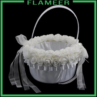 [Flameer] ตะกร้าดอกไม้ ผ้าซาติน สีขาว พร้อมริบบิ้น และแท็กขอบคุณ สีขาว 17x10 ซม.