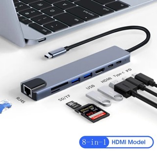 8 IN 1 ตัวแยก Type C เป็น 4K@30HZ HDMI RJ45 การ์ด TF SD PD แท่นชาร์จ โน้ตบุ๊ก Type-C สําหรับแล็ปท็อป คอมพิวเตอร์ PC