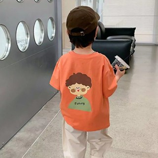 พร้อมส่ง เสื้อยืดแขนสั้น ผ้าฝ้ายแท้ พิมพ์ลายการ์ตูน แฟชั่นฤดูร้อน สไตล์เกาหลี และญี่ปุ่น สําหรับเด็กผู้ชาย