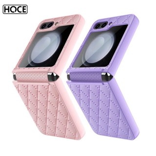 Hoce ZFlip5 เคสโทรศัพท์หนัง ทรงสี่เหลี่ยมขนมเปียกปูน พร้อมฟิล์มกันรอยหน้าจอ บานพับ สําหรับ Samsung Galaxy Z Flip 5 4 3 5G