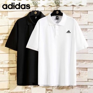 Adidas ของแท้ 100% เสื้อยืดโปโล แขนสั้น ผ้าถัก ปักลายโลโก้ สไตล์คลาสสิก สําหรับผู้ชาย