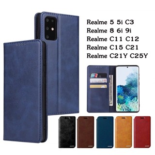 เคสโทรศัพท์หนัง เคสฝาพับ พร้อมช่องใส่บัตร ตั้งได้ สำหรับ REALME - 5 5i 6i 9i C3 8 C11 C12 C15 C21 C21Y C25 C25Y