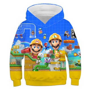 เสื้อกันหนาวลําลอง มีฮู้ด พิมพ์ลายการ์ตูนอนิเมะ Mario 3 มิติ แฟชั่นฤดูใบไม้ผลิ และฤดูใบไม้ร่วง สําหรับเด็กผู้ชาย 2023