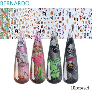 Bernardo สติกเกอร์ฟอยล์ ลายฟักทอง แม่มด แมว สีดํา สําหรับตกแต่งเล็บ 10 ชิ้น ต่อชุด