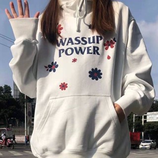 เสื้อกันหนาวแขนยาว มีฮู้ด พิมพ์ลายตัวอักษร WASSUP แฟชั่นสไตล์สตรีท สําหรับผู้ชาย และผู้หญิง