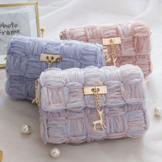 Handmade ribbon yarn diy material bag braided bag hand sewn mesh wool self-made Xiaoxiangfeng one-shoulder shoulder satchel