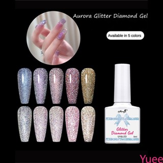 Monjas ใหม่กระพริบที่มีสีสันบดเพชรกาวเล็บเลเซอร์ Bungee Powder Phantom Light Therapy เล็บกาว yuee