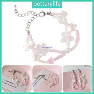 Btf สายรัดข้อมือ ประดับลูกปัด สองชั้น ลายดอกไม้ ดาว วัสดุอะคริลิค หรูหรา