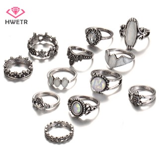 Hwetr 12 ชิ้น / เซต แหวนหมั้น แต่งงาน โอปอลไฟ สีขาว เครื่องประดับผู้หญิง ใหม่