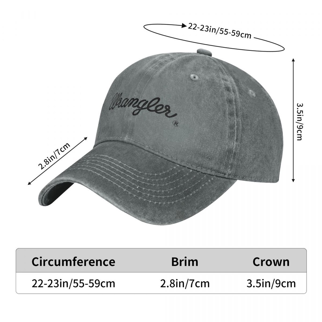 Wrangler (1) ผู้ใหญ่ล้างหมวกยีนส์หมวกเก่าผ้าฝ้าย 100% โค้ง Brim Sun หมวกสบายๆ All-Match Unisex เบสบอลหมวกปรับผู้ชายผู้หญิง Contrast สไตล์หมวก