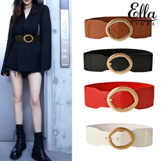 Ellastore123 เข็มขัดหนังเทียม หัวเข็มขัดอัลลอย แบบพกพา ทนทาน สีตัดกัน สําหรับผู้หญิง