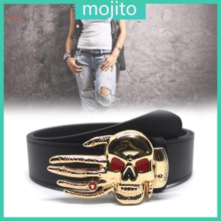 Mojito เข็มขัดหนัง PU รูปกะโหลกศีรษะ ปรับได้ สีทอง สไตล์วินเทจ สําหรับผู้ชาย วัยรุ่น