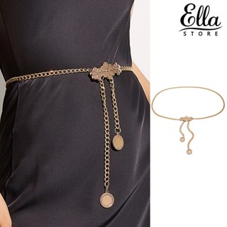 Ellastore123 เข็มขัดโซ่ ทรงกลม ลายดอกไม้ เข้ากับทุกการแต่งกาย สําหรับผู้หญิง