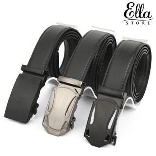 Ellastore123 เข็มขัดหนังเทียม หัวเข็มขัดอัตโนมัติ กันรอยขีดข่วน สีพื้น สําหรับผู้ชาย