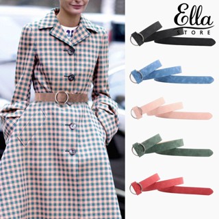 Ellastore123 เข็มขัดหนังเทียม หัวเข็มขัดโลหะขัดเงา สไตล์เรโทร สีพื้น สําหรับผู้หญิง