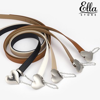 Ellastore123 เข็มขัดหนังเทียม สีพื้น รูปหัวใจ ปรับขนาดได้ สําหรับผู้หญิง