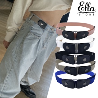 Ellastore123 เข็มขัดรัดกางเกงยีน แบบปรับได้ ไม่มีหัวเข็มขัด สีพื้น สําหรับทุกเพศ