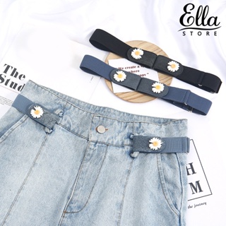 Ellastore123 เข็มขัดยีน ลายดอกไม้ ปรับได้ ไม่ต้องเจาะรู ไม่มีหัวเข็มขัด ยืดหยุ่น อุปกรณ์เสริม สําหรับผู้หญิง