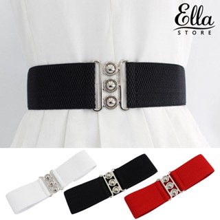 Ellastore123 เข็มขัดยางยืด ปรับขนาดได้ สีพื้น ทนทาน สําหรับผู้หญิง