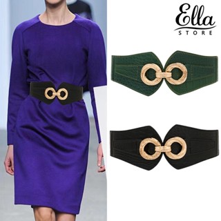 Ellastore123 เข็มขัดหนังเทียม ยืดหยุ่น กันลื่น สีตัดกัน ทนทาน สําหรับผู้หญิง