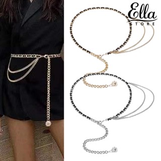 Ellastore123 สายโซ่คล้องเอว หนังเทียม หลายชั้น ปรับได้ เครื่องประดับ