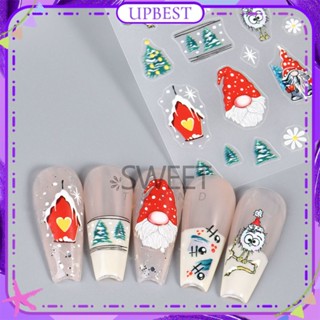 ♕ Nail Art สติ๊กเกอร์ติดเล็บคริสต์มาส Ins สามมิติลายนูนเกล็ดหิมะการ์ตูนซานตาคลอสกาวสติ๊กเกอร์แต่งเล็บเครื่องมือสำหรับร้านเล็บ 6 แบบ UPBEST