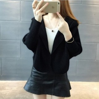 เสื้อคลุมกันหนาว ไหมพรมถัก ตัวสั้นมีฮู้ด มีให้เลือกหลายสี พร้อมส่ง สีดำ