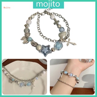 Mojito สร้อยข้อมือ โลหะผสม จี้รูปดาวห้าแฉก หัวใจ สไตล์ฮิปฮอป เครื่องประดับสําหรับผู้หญิง