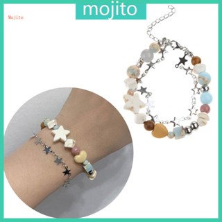 Mojito สร้อยข้อมือ กําไลข้อมือ ลูกปัดดาว สองชั้น แฮนด์เมด ปรับได้ แฟชั่น