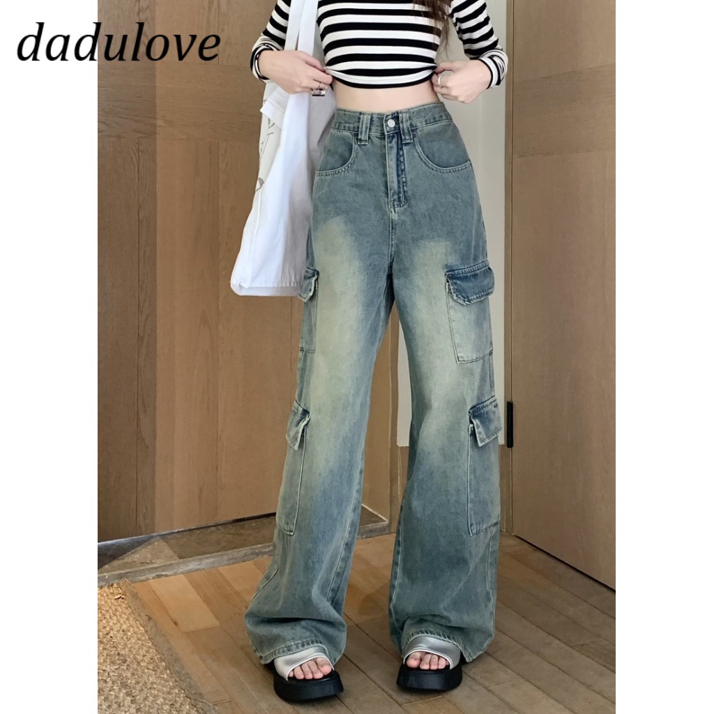 DaDulove New American Ins High Street Multi-pocket Jeans Niche High Waist Wide Leg Pants Large Size Trousers