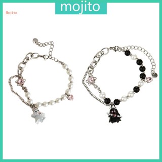 Mojito สร้อยข้อมือ ประดับลูกปัด สีดํา สีขาว สไตล์ฮิปฮอป