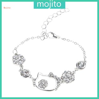 Mojito สร้อยข้อมือ โลหะผสม ฝังเพชร รูปแมวกลวง สไตล์ฮิปฮอป