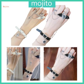 Mojito กําไลข้อมือหนัง พร้อมแหวนนิ้วมือ สายรัดข้อมือ เครื่องประดับแฟชั่น