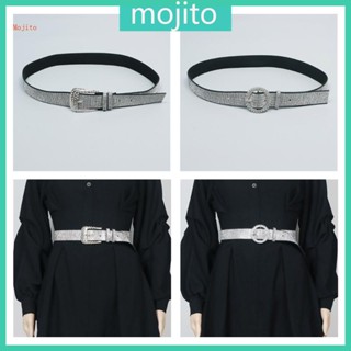 Mojito เข็มขัดคาดเอวผู้ใหญ่ สีเงิน พร้อมหัวเข็มขัด พลอยเทียม หรูหรา ปรับได้ สําหรับผู้หญิง ผู้ชาย เสื้อโค้ท Dre