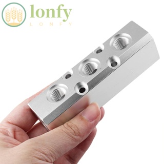 Lonfy บล็อกกระจายอากาศนิวเมติก 3 ทาง อลูมิเนียมอัลลอย G1/2 พอร์ต G1/4 นิ้ว PT 2 ชิ้น