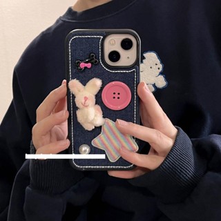 เคสโทรศัพท์มือถือ ผ้ายีน ปักลายกระต่ายน่ารัก สไตล์เกาหลี สําหรับ Iphone Apple 14proMax 13 12 11 14pro